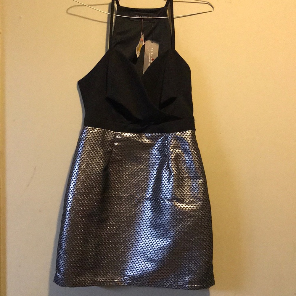 Black and Gray Halter Dress
